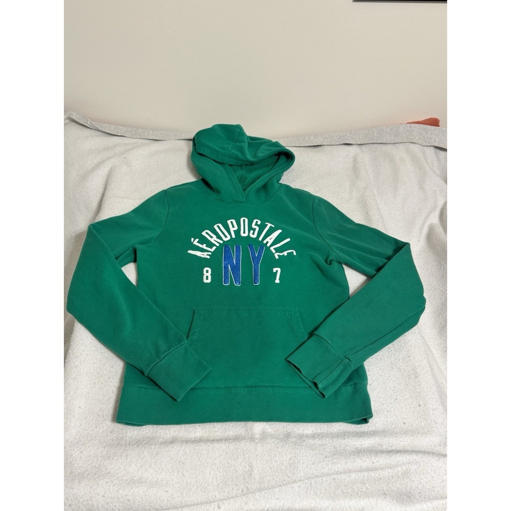 Y2K Aeropostale New York Hoodie Girls Large Turquoise Green Logo